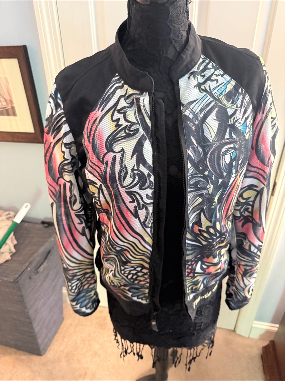 Harley-Davidson Black and Cream Graphic Mesh Jacket